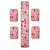 cheap Placemats &amp; Coasters &amp; Trivets-Valentine's Day Heart Lace Table Runner and Placemat Set, Red Cupid Design, Perfect for Weddings, Romantic Dining, Festive Decor, Ideal for Valentine's Day Home and Table Decorations