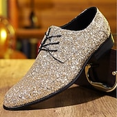 levne Derby boty-Pánské třpytivé společenské boty - zlaté, formální a elegantní design, ideální pro zvláštní příležitosti a večerní události