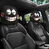 cheap Slipcovers-2pcs Cartoon Big-Eyed Face Printed Car Headrest Covers, Interior Decoration, Universal Fit, Washable, Easy to Install, Suitable for Long Trips Or Road Trips, Perfect Quirky Car Decoration