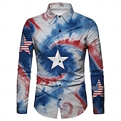  250th Anniversary USA Retro Vintage 1970s Shirt Aloha Shirt Long Sleeves Hippie Geometic Ethnic Fancy Dress Men's Masquerade 4th of July Party Independence Day Adults' Shirt