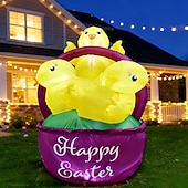 olcso Tájvilágítás-húsvéti felfújható dekoráció led lámpákkal 1,5 m / 5 láb három csibe virágkosár beltéri/kültéri udvar kert gyep party ünnepi hangulat dekoratív fények kellékek