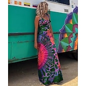 billiga Solklänningar-Dam Maxiklänning Sheath Dress T shirtklänning Solklänning Skiftklänning Semester Ledigt Dagligen Utomhus Fest Normal Nyans Färgglad Grafisk Ärmlös Axelband Svart Rubinrött Marinblå Grön Sommar Vår