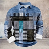  Homme Bloc de Couleur Géométrique Polo Chemises Themmal manche longue Polos Revers Occasionnel Athleisure Fête Tenue quotidienne Impression 3D Printemps Automne Hiver Bleu Marron Gris