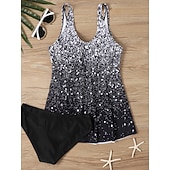 ieftine Tankinis-Costum de baie pentru femei tankini 2 piese cu slipuri cu control al burticii talie înaltă cu spatele gol pentru vacanțe la plajă cu gradient cu fluturi cu guler V fără mâneci