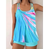 abordables Tankinis-Maillot de bain tankini 2 pièces femme palmiers short contrôle du ventre taille haute slim dos nu vacances plage dégradé géométrique col en U sans manches