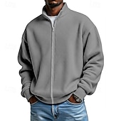 preiswerte Einfache Sweatshirts-Herren Sweatshirt Waffel-Sweatshirt Pullover Kapuzensweatshirt Pullover Sweatshirt mit durchgehendem Reißverschluss Aprikose Schwarz Weiß Hellgrün Armeegrün Stehkragen Einfach Strukturiert Lässig
