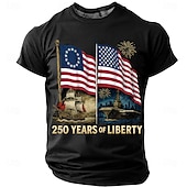  4 luglio 2026 250° Giorno della Memoria Maglietta a Manica Corta con Stampa 3D Bandiera Statunitense da Uomo Casual per Strada