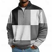 preiswerte Geometrisches Muster-Herren Karomuster Waffel Pullover Mode Täglich Klassisch Lässig Stehkragen Viertelreißverschluss Heim Outdoor Büro Arbeit Blau Braun Grün Grau Reißverschluss Herbst Winter Designer S M L XL XXL XXXL