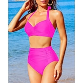 economico Surfing Tankinis &amp; Bikinis-Per donna Costume da bagno Bikini a vita alta con volant 2 pezzi Tropicale Senza schiena Protezione UV Alta elasticità Senza Maniche Costume da Bagno Surf Immersione Snorkeling Estate
