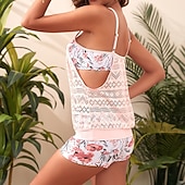 abordables Surfing Tankinis &amp; Bikinis-Mujer Traje de baño con estampado floral Traje de baño Tankini Floral Elástico Sin Mangas Bañadores Surf Playa Vocación Verano