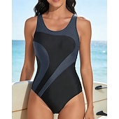 baratos Rash Guards de Uma Peça-Mulheres Roupa de banho Maiôs One Pieces Bloqueio de cores Elástico Sem Manga Roupa de Banho Surfe Snorkeling Natação Verão
