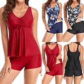 Χαμηλού Κόστους Surfing Tankinis και Bikinis-Γυναικεία Μαγιό Τανκίνι Δύο Κομμάτι Μαγιό Φλοράλ Τροπικό Έλεγχος κοιλιάς Ελαστικό Αμάνικο Μαγιό Σέρφινγκ Παραλία Διακοπές Καλοκαίρι