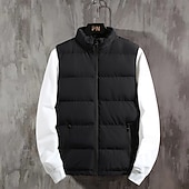 levne Pánská péřová vesta-Pánské Puffer Vesta Kamizelka Vesta Dovolená Denní Rande Módní Na běžné nošení Podzim Zima Kapsy Polyester Zahřívací Pohodlné Pevná barva Zip Stojáček Běžný Černá Rubínově červená Tmavomodrá Vesta