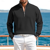 cheap Men's Classic Polo-Men's Corduroy Shirt Polo Shirts Casual Outdoor Quarter Zip Long Sleeve Fashion Modern Solid Color Plain Warm Spring Spring &amp;  Fall Regular Fit Black Wine Navy Blue Green khaki Army Green Corduroy