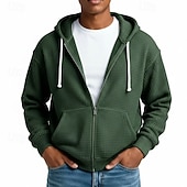 billiga bashuvtröjor för män-Herr Huvtröja Huvtröja med dragkedja Våffla hoodies Ljusgrå Huva Slät Dragkedja Strukturerad Ledigt Dagligen Sport &amp; Utomhus Streetwear Häftig Sportkläder Vår &amp; Höst Kläder Pull Tröjor Långärmad Lös