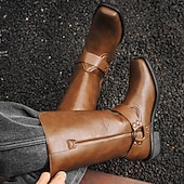 billige Bikerstøvler-Herre Støvler Cowboy Western støvler Retro Gange Fritid Daglig PU Bekvem Støvletter Tøfler Mørkebrun Gulbrun Svart Vår Høst