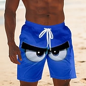  Per uomo Illusione ottica Fantasia "Cartone 3D" Grandi occhi Costumi da bagno Pantaloncini da mare Pantaloncini da Surf Misura del girovita medio Divertente Camicia hawaiana Vacanza al Mare Tasche