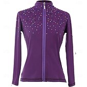 お買い得  フィギュアスケート用ジャケットとベスト-フィギュアスケート フリース ジャケット レディース ガールズ アイススケート ジャケット トップ パープル ストレッチ トレーニング 競技 スケートウェア 保温 暖かい クリスタル/ラインストーン 長袖 アイススケート フィギュアスケート