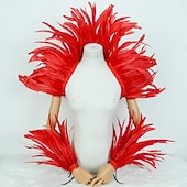 Χαμηλού Κόστους αξεσουάρ-Καθαρενικά 2026 Ρίο Καρναβάλι Σάμπα Αξεσουάρ Καρναβάλι Κόκκινο Και Κίτρινο Φτερό Στολή Σετ Μανίκι Ωμού  Καλύμματα Βραχίονα Για Μάρντι Γκρας Χορό Πάρτι Βραζιλία Φεστιβάλ Ενδυμασίας