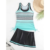 Χαμηλού Κόστους Τανκίνι-Γυναικείο Μαγιό Ταγκίνι 2 Τεμαχίων Φούστα Έλεγχος Κοιλιάς Ψηλός Ορθοστάτης Σλιμ Ανοιχτή Πλάτη Διακοπές Παραλία Φορέματα Σημαία Ράσβερ  U Λαιμός Αμάνικο