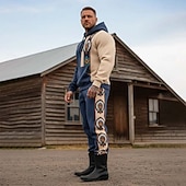 abordables Conjunto de Sudadera 3D para Hombre-Hombre Geométrico 2 piezas Conjuntos de sudaderas 3D Sudadera con capucha Manga Larga Pantalones largos Con Capucha Estilo Étnico Casual / Diario Ropa Deportiva Impresión 3D Étnico y Religioso