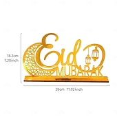 tanie Ramadan i Eid-drewniana, pusta dekoracja z motywem księżyca i literą „mubarak” na ramadan i eid – złoty lustrzany akcent, idealna na ramadan, islamskie dekoracje świąteczne i domowe przyjęcia