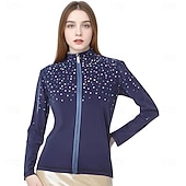 お買い得  フィギュアスケート用ジャケットとベスト-フィギュアスケート フリース ジャケット レディース ガールズ アイススケート ジャケット トップ パープル ストレッチ トレーニング 競技 スケートウェア 保温 暖かい クリスタル/ラインストーン 長袖 アイススケート フィギュアスケート