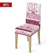 رخيصةأون غطاء كرسي الطعام-غطاء كرسي طعام مطاطي لعيد الحب، بنقشة مربعات الجاموس باللونين الأسود والأبيض مع قلب وقوس على مسند الظهر، غطاء كرسي شتوي قابل للإزالة والغسل للمنزل والمطعم والمطبخ وغرفة المعيشة (1/4/6 قطع)