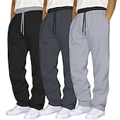 abordables Pierna Recta-Paquetes múltiples 3 piezas Hombre Negro+Gris Oscuro+Azul Marino Pantalones de Deporte Pantalones Correa Cintura elástica Plano Vacaciones Ropa Cotidiana Poliéster Primavera