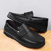 baratos Mocassins casuais-Mocassins masculinos leves e fáceis de calçar, em couro sintético respirável – calçado prático para uso casual, no escritório e no dia a dia.