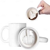 abordables Tazas-Taza de cerámica personalizada para el dedo medio, divertida taza blanca para café, leche, agua, té con asa para fiesta, Día de los Inocentes, interesante taza de cerámica personalizada para el dedo