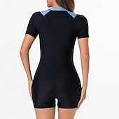 baratos Rash Guards de Uma Peça-Mulheres Anti Atrito Roupa de banho One Pieces Retalhos Zip Up Proteção UV Elasticidade Alta Manga Curta Roupa de Banho Surfe Mergulho Snorkeling Verão