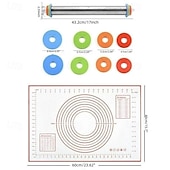 voordelige Keukengerei &amp; Gadgets-Deegroller met verstelbare dikte en mat, roestvrijstalen deegroller met maatverdeling, verstelbare dikte voor het bakken, inclusief mat en deegset voor gemakkelijk uitrollen.