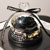 levne kutilské umění-Konzervovaná pravá růže v krásném kreativním designu srdce skleněná kopule růžový dárek pro ni