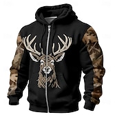 voordelige Jacht Hoodies-Voor heren camouflage Hert Trui met capuchon Jack Sweatshirt Modieus Dagelijks Lange mouw Capuchon Vakantie Jagen Zwart Trekkoord Vetoketju Herfst Winter Ontwerper S M L XL XXL XXXL