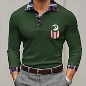 cheap Patriotic 250 Polos-4th of July 2026 250th Men's American US Flag Polo Long Sleeve Polo Shirts Lapel Casual Outdoor Athleisure Festival Outfit 3D Print Buttons Spring Fall Blue Red Purple
