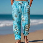 economico Pantaloni casual stampati da uomo-Per uomo Nautico Bussola Barca a vela Pantaloni Pantaloni casual Pantaloni Larghi Misura del girovita medio Vintage Retrò All'aperto Vacanza Abbigliamento mare Coulisse elastica in vita Pantaloni