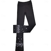 Χαμηλού Κόστους Παντελόνια και κολάν παγοδρομίας-παντελόνι καλλιτεχνικού πατινάζ για κορίτσια, μαύρο ελαστικό παντελόνι προπόνησης, αγωνιστικό πατινάζ, θερμικό, ζεστό, κρύσταλλο / στρας, πατινάζ στον πάγο, καλλιτεχνικό πατινάζ