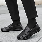 baratos Mocassins casuais-Mocassins masculinos leves e fáceis de calçar, em couro sintético respirável – calçado prático para uso casual, no escritório e no dia a dia.