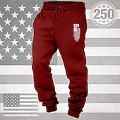billiga Joggingbyxor-Herr Joggingbyxor Joggare Långbyxor Snörning Ficka Elastisk midja Landsflagga Komfort Andningsfunktion Dagligen Utomhus Amerikas 250-årsjubileum Semester Mode Vit Vin Microelastisk