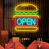 abordables Luces decorativas-Lámpara de neón para pizza, hamburguesa, taco, catering, comida rápida, colgante de pared, luz decorativa de ambiente con alimentación USB, luz de pared regulable.