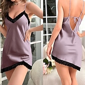 economico Tutine da donna-Per donna Abbigliamento da Casa Camicia da Notte Moda Sexy Casual Colore Puro Patchwork Senza schiena Vestiti Casa Vacanza Senza Maniche Scollo a V Loto Rosa Nero Rosa Cammello Estate Primavera