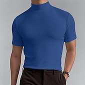 cheap Basic T shirts-Men's T Shirt Turtleneck shirt Short Sleeve Stand Collar Summer Spring Plain Fashion Casual Comfortable Vacation Street Holiday Black White Red Top Tee for Men