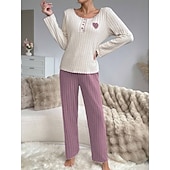Χαμηλού Κόστους Ημέρα του Αγίου Βαλεντίνου Ύπνος &amp; Χαλάρωση-Γυναικεία Σετ Πυτζάμες Καθημερινό Ανατομικό Καρδιά Ελαστική μέση Μπλουζάκι Παντελόνι Καθημερινά Σπίτι Μακρυμάνικο Στρογγυλή Ψηλή Λαιμόκοψη Μαύρο Ανθισμένο Ροζ Ρουμπίνι Πράσινο του τριφυλλιού