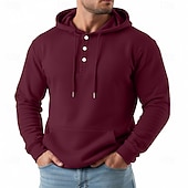 cheap Basic Hoodies-Men's Hoodie Pullover Hoodie Sweatshirt Button Up Hoodie Blue Apricot Wine Red Black Light Green Hooded Plain Kangaroo Pocket Casual Daily Sports &amp; Outdoor Streetwear Cool Sportswear Spring &amp; Fall