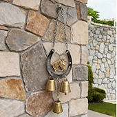 cheap Wall Sculptures-A Lucky Horseshoe Owl Wind Chime, Outdoor Iron Art Love Wind Chime, Vintage Horseshoe Design, Valentine's Day Iron Nail Wind Chime Home Decoration for Good Luck in Love, Perfect Garden Ornament