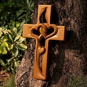 cheap Gifts-Intertwined Hearts Wooden Cross, Romantic Handcrafted Gift, Engravable Design, Perfect for Weddings, Anniversaries, or Special Occasions, Elegant Religious Home Decor