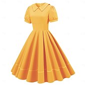 voordelige Jurken-Jaren '50 Retro vintage Middag Swing Jurk Flare Jurk Korte mouwen Wijd uitlopend Kostuum Dames Carnaval Valentijnsdag Casual Schoolfeest Retro themafeest Volwassenen Kleding Lente zomer