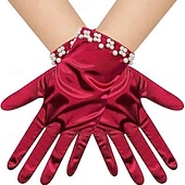 baratos Luvas-Terilene Até o Pulso Luva Elegante / à moda Com Perola Imitação / Cor Pura Luvas de Festa / Casamento