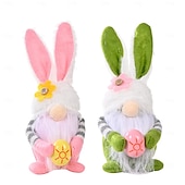 voordelige Pasen-Set van 2 paasdecoraties: roze oortjes, geruite konijntjes, kabouters en elfjes, poppetjes voor Pasen, huisdecoratie, lentedecoratie, schattige beeldjes voor in de woonkamer.